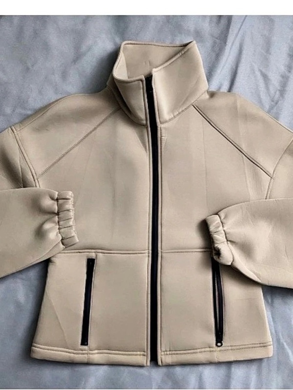 Zara Cream Zip Front Utility Jacket Size Large Like New